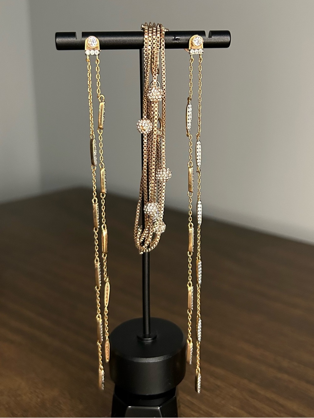Henri Bendel Rose Gold Crystal Station Bracelet & Long Dangle Earrings Set